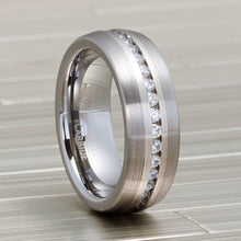 Tungsten Carbide Ring Eternity Wedding Band Dome Brushed CZ 8MM