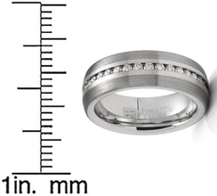 Tungsten Carbide Ring Eternity Wedding Band Dome Brushed CZ 8MM
