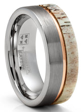 Deer Antler Tungsten Carbide Ring Rose Goldtone Groove Wedding Band 8MM