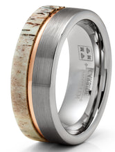 Deer Antler Tungsten Carbide Ring Rose Goldtone Groove Wedding Band 8MM