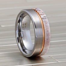 Deer Antler Tungsten Carbide Ring Rose Goldtone Groove Wedding Band 8MM