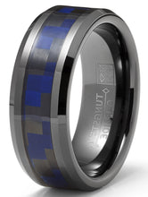 Gunmetal Tungsten Carbide Ring Black Blue Carbon Fiber Inlay Wedding Band 8MM