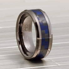 Gunmetal Tungsten Carbide Ring Black Blue Carbon Fiber Inlay Wedding Band 8MM