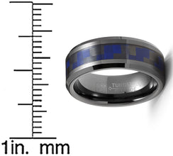 Gunmetal Tungsten Carbide Ring Black Blue Carbon Fiber Inlay Wedding Band 8MM