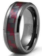 Gunmetal Tungsten Carbide Ring Black Red Carbon Fiber Inlay Wedding Band 8MM
