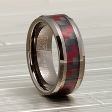 Gunmetal Tungsten Carbide Ring Black Red Carbon Fiber Inlay Wedding Band 8MM