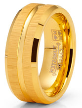 Tungsten Carbide Ring Brushed Goove Wedding Band Goldtone 8MM