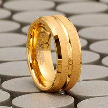 Tungsten Carbide Ring Brushed Goove Wedding Band Goldtone 8MM