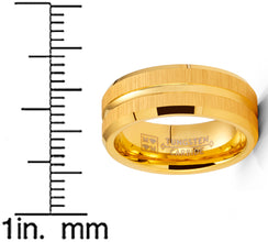 Tungsten Carbide Ring Brushed Goove Wedding Band Goldtone 8MM