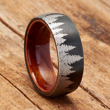 Pine tree Tungsten Carbide Ring Whiskey Barrel Oakwood Wedding Band Black 8MM