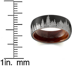 Pine tree Tungsten Carbide Ring Whiskey Barrel Oakwood Wedding Band Black 8MM