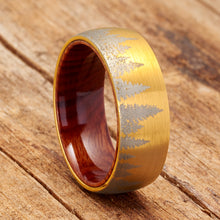 Pine tree Tungsten Carbide Ring Whiskey Barrel Oakwood Wedding Band Goldtone 8MM