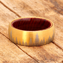 Pine tree Tungsten Carbide Ring Whiskey Barrel Oakwood Wedding Band Goldtone 8MM