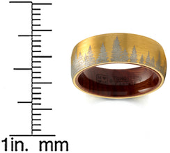 Pine tree Tungsten Carbide Ring Whiskey Barrel Oakwood Wedding Band Goldtone 8MM