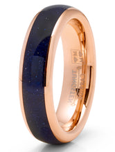 Mens Blue Lapis Lazuli Tungsten Carbide Ring Rose Goldtone Wedding Band Black 6MM