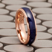 Mens Blue Lapis Lazuli Tungsten Carbide Ring Rose Goldtone Wedding Band Black 6MM