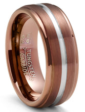 Chocolate Brown Tungsten Carbide Ring Silvertone Grooved Wedding Band 8MM