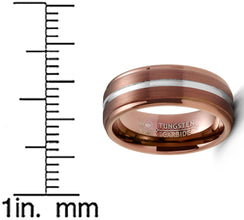 Chocolate Brown Tungsten Carbide Ring Silvertone Grooved Wedding Band 8MM