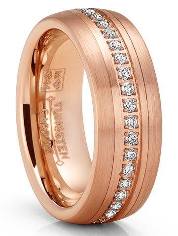 Rose Goldtone Eternity Tungsten Carbide Ring Dome Wedding Band CZ 8MM