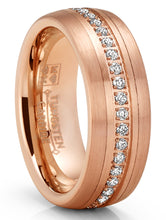 Rose Goldtone Eternity Tungsten Carbide Ring Dome Wedding Band CZ 8MM