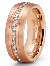Rose Goldtone Eternity Tungsten Carbide Ring Dome Wedding Band CZ 8MM