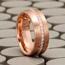 Rose Goldtone Eternity Tungsten Carbide Ring Dome Wedding Band CZ 8MM