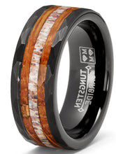 Deer Antler Whiskey Barrel Tungsten Carbide Ring Hammered Wedding Band 8MM