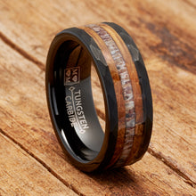 Deer Antler Whiskey Barrel Tungsten Carbide Ring Hammered Wedding Band 8MM