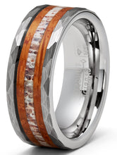 Deer Antler Whiskey Barrel Tungsten Carbide Ring Hammered Wedding Band 8MM