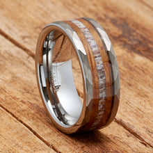 Deer Antler Whiskey Barrel Tungsten Carbide Ring Hammered Wedding Band 8MM