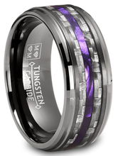 Mens Carbon Fiber Tungsten Carbide Ring Purple Wood Wedding Band Gunmetal 8MM