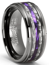 Carbon Fiber Tungsten Carbide Ring Purple Wood Wedding Band Gunmetal 8MM