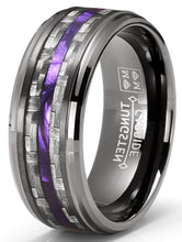 Carbon Fiber Tungsten Carbide Ring Purple Wood Wedding Band Gunmetal 8MM