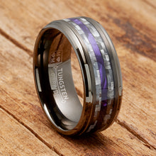 Carbon Fiber Tungsten Carbide Ring Purple Wood Wedding Band Gunmetal 8MM