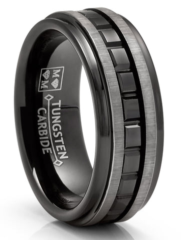 Tungsten Men's Eternity Princess Ring Two-Tone Wedding Band 8MM