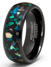 Crushed Opal Abalone Tungsten Carbide Ring Dome Wedding Band Simulated Black 8MM