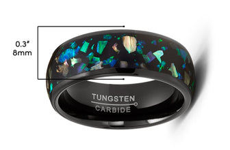 Crushed Opal Abalone Tungsten Carbide Ring Dome Wedding Band Simulated Black 8MM