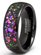 Tungsten Ring Multi-color Crushed Opal Abalone Dome Wedding Band Simulated Black 8MM