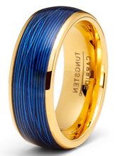 Blue Cable Tungsten Carbide Ring Goldtone Wedding Band Comfort-Fit 8MM