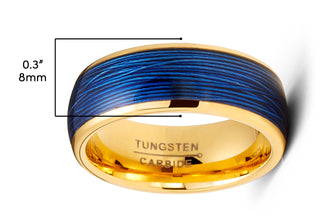Blue Cable Tungsten Carbide Ring Goldtone Wedding Band Comfort-Fit 8MM