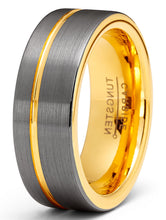 Tungsten Carbide Ring Gunmetal Wedding Band Goldtone Grooved Ring 8MM Comfort-Fit