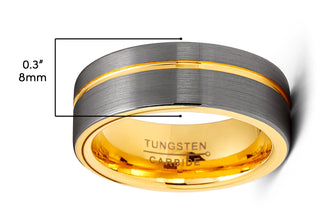 Tungsten Carbide Ring Gunmetal Wedding Band Goldtone Grooved Ring 8MM Comfort-Fit