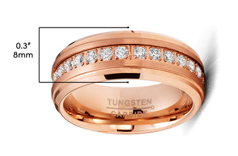 Rosegold-tone Tungsten Carbide Eternity Ring Wedding Band Round Cubic Zirconia 8MM