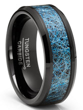 Blue Silk Thread Tungsten Carbide Ring Black Wedding Band Comfort-Fit 8MM