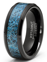Blue Silk Thread Tungsten Carbide Ring Black Wedding Band Comfort-Fit 8MM