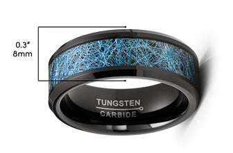 Blue Silk Thread Tungsten Carbide Ring Black Wedding Band Comfort-Fit 8MM