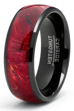 Men's Black Tungsten Ring Wedding Band Red Wood Burl 8MM Comfort-Fit