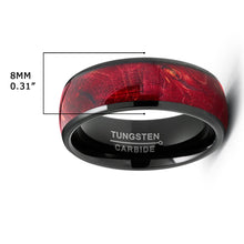 Men's Black Tungsten Ring Wedding Band Red Wood Burl 8MM Comfort-Fit