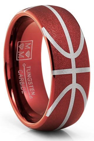 Men's Basketball Ring Tungsten Carbide Sports Ball Textured Comfort-Fit 8MM