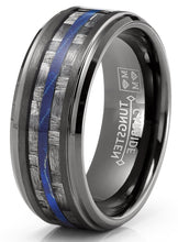 Carbon Fiber Tungsten Carbide Ring Blue Wood Wedding Band Gunmetal 8MM